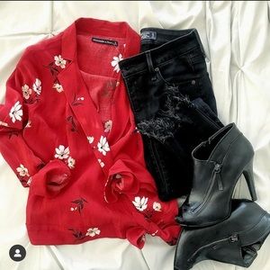 NWT! Abercrombie Red Floral Blouse